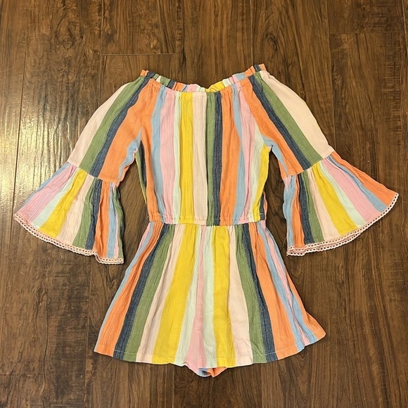 Angie Girl's Colorful Striped Lightweight Romper, Sz. S. - Picture 2 of 7